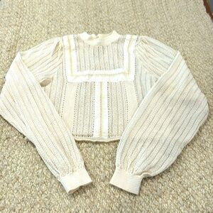 Zara Boho Long Sleeve Top size small off white